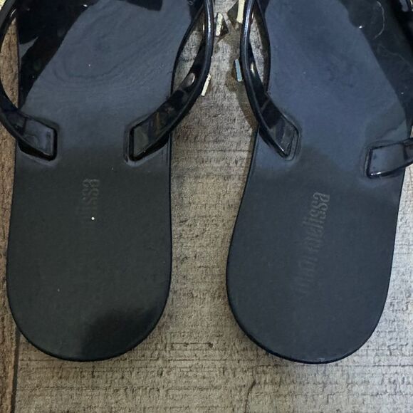 Melissa Harmonic Studs Flip Flops Sandals Bow Detail in Black Gold Size 13 - Picture 6 of 10